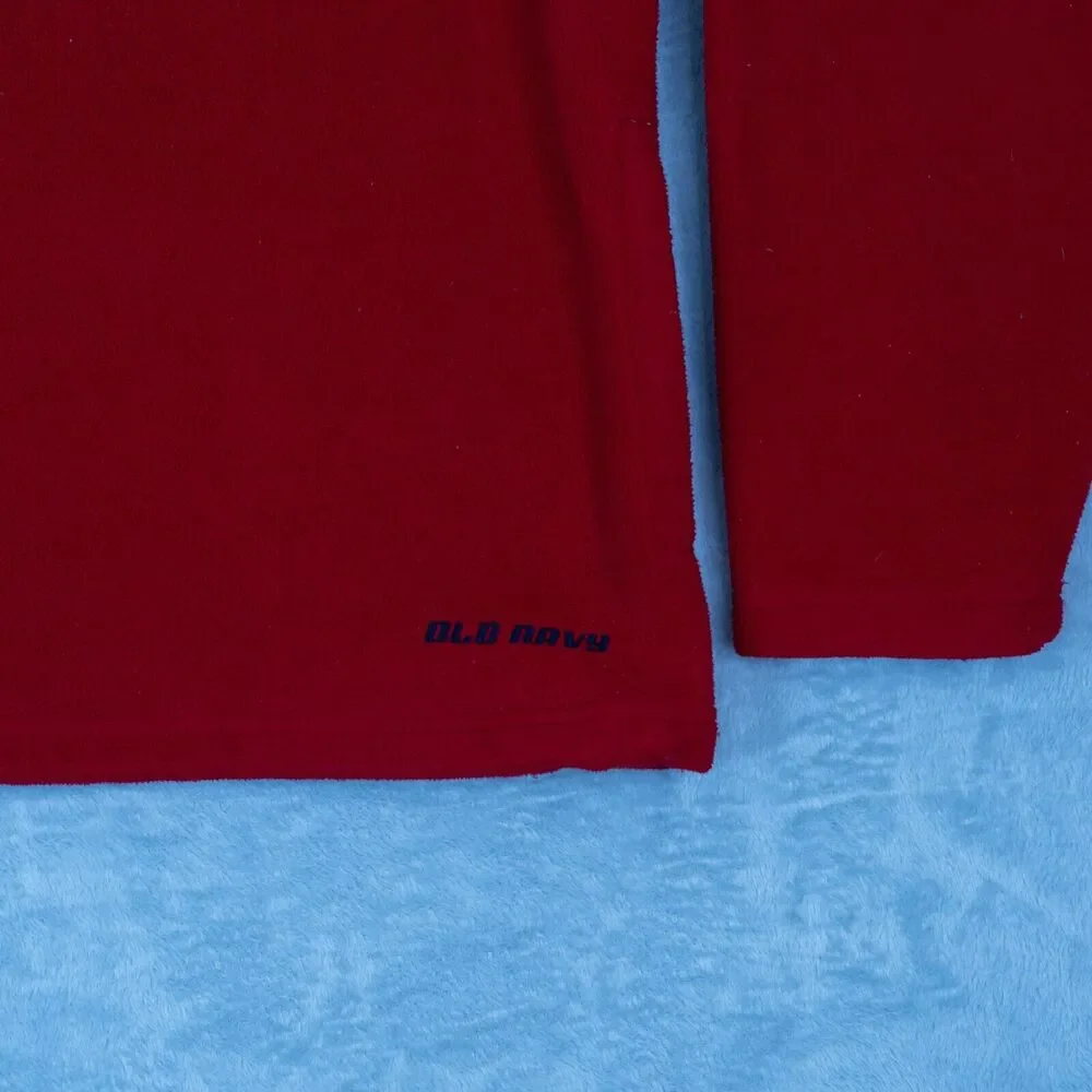Vintage Y2K Old Navy Fleece Quarter Zip Sweatshirt Mens Large Red White‎ Blue